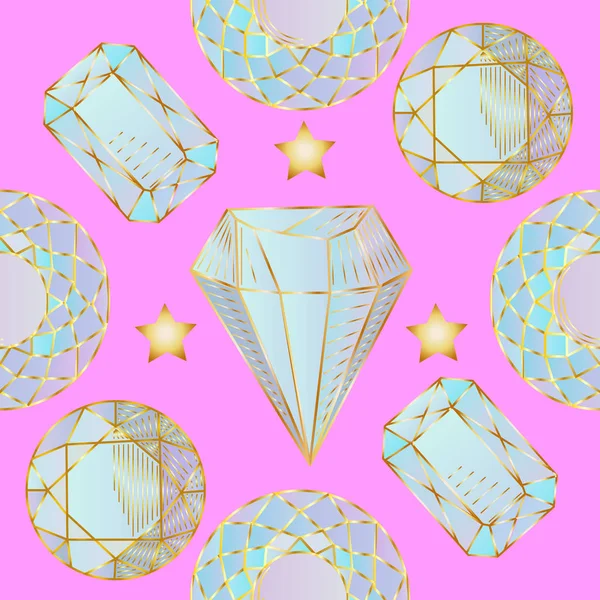 Бесшовный узор с красочными сказочными кристаллами. Радужные разноцветные драгоценные камни . — стоковый вектор