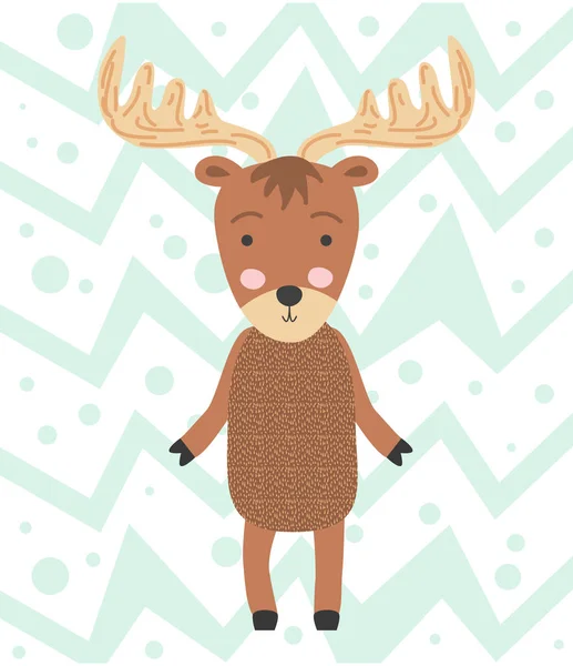 Cute moose flat hand drawn illustration. Forest fauna. Zoo mammal. Elk clipart. Postcard, kids book design — Stock Vector