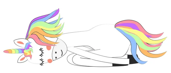 Unicornio haciendo yoga. Iluminación, ejercicio, diseño, vida sana — Vector de stock