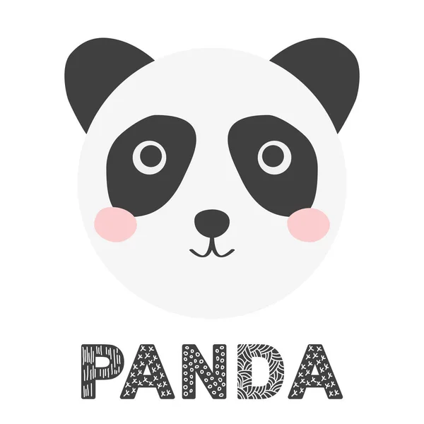 Panda medve portré, gyerekek művészet, vad sarkvidéki állat. Dekorációs elemek, matrica, képeslap. Skandináv dizájn — Stock Vector