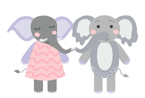 Γλυκιά αγάπη. Ένα ζευγάρι σκανδιναβικών ελεφάντων, παιδικό αποτύπωμα, — Διανυσματικό Αρχείο