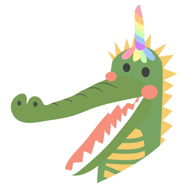 Niedliches lustiges Krokodil mit Einhornhorn, flaches Design im skandinavischen Stil. Konzept für Kinder. — Stockvektor