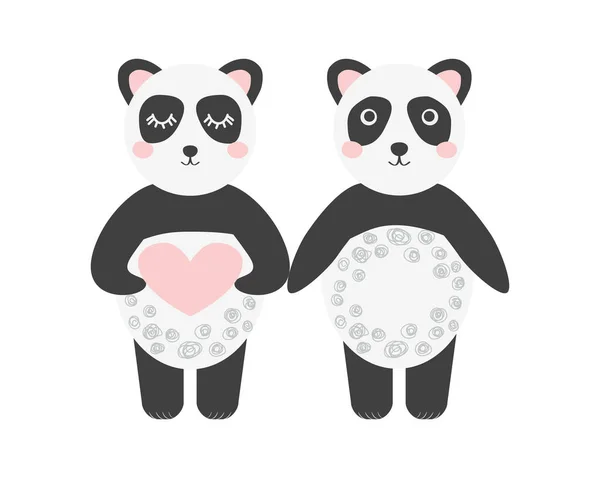 Édes szerelem. Egy pár skandináv panda, gyerekujjlenyomat, pos — Stock Vector