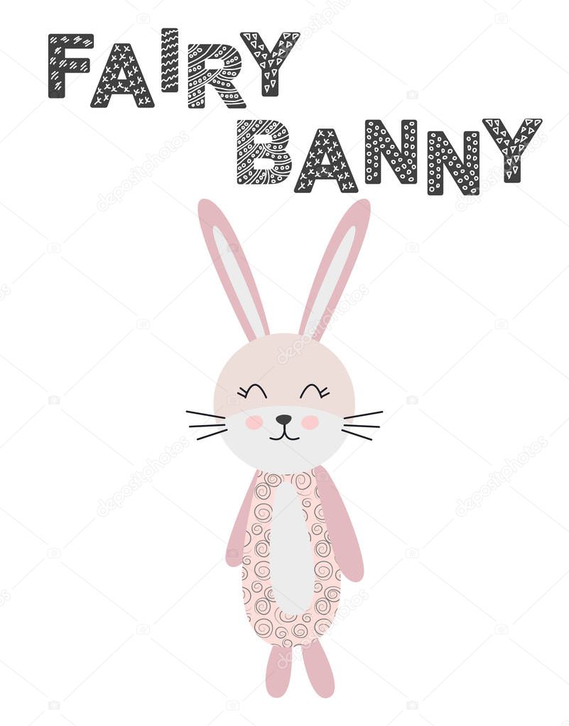 Cute hand drawn bunny icon. Sweet rabbit illustration in doodle style.