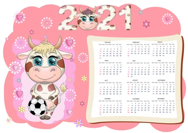 Calendar 2021 Bull Symbol New Year Cartoon Cow Chinese Horoscope Royalty Free Stock Illustrations