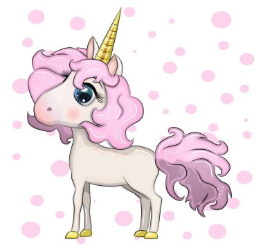 Sihirli şirin tek boynuzlu at, yıldızlar, bulutlar ve ay posteri, tebrik kartı, çizgili illüstrasyon