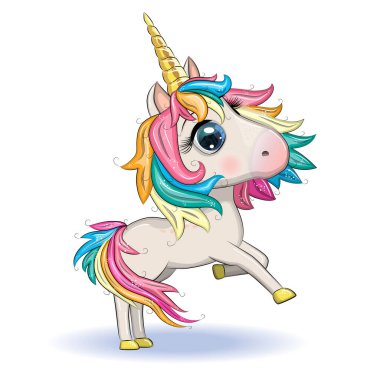 Tatlı sihirli tek boynuzlu at. beyaz arkaplanda dizayn. Tişört için baskı. Çocuklar için romantik illüstrasyon.