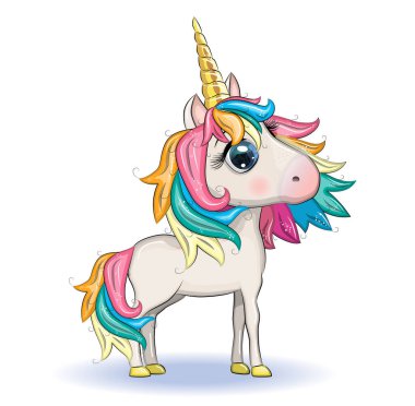 Tatlı sihirli tek boynuzlu at. beyaz arkaplanda dizayn. Tişört için baskı. Çocuklar için romantik illüstrasyon.