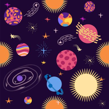 Kusursuz dış uzay UFO roket bilimi çocukların arka plan modeli.