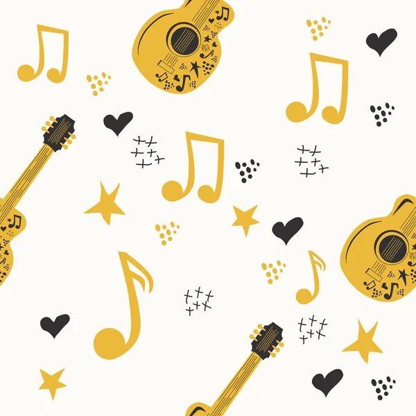 Нарисованный Руки Безрукавный Узор Различными Кантри Музыками Нотами Гитарой Звездами — стоковый вектор