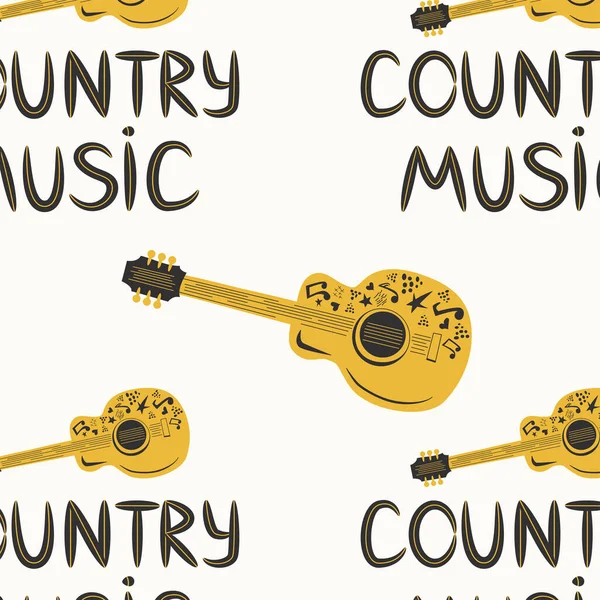 Padrão Musical Sem Costura Desenhado Mão Com Inscrição Música Country —  Vetores de Stock