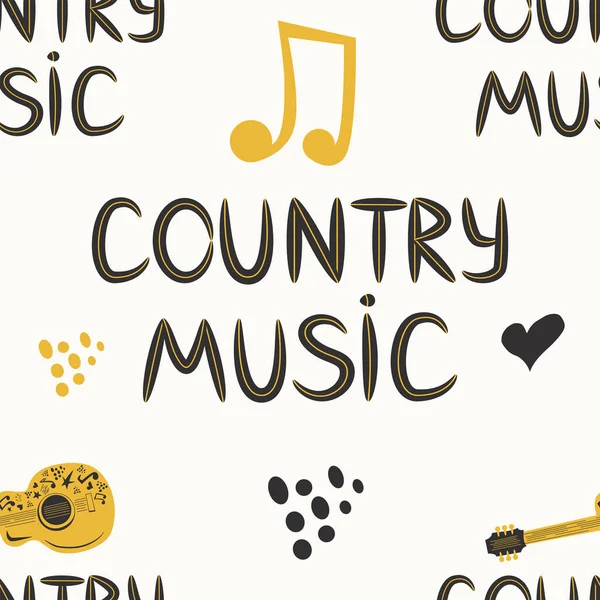 Motif Musical Sans Couture Dessiné Main Avec Inscription Musique Country — Image vectorielle