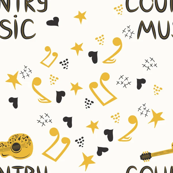 Padrão Sem Costura Musical Desenhado Mão Com Inscrição Música Country —  Vetores de Stock