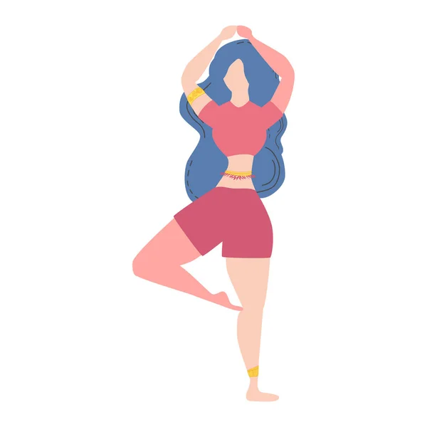 Woman Tree Pose Vrikshasana Yoga Concept Meditation Health Benefits Body — Stock Vector