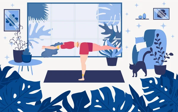 Junge Frau Yoga Pose Und Meditation Mädchen Die Aerobic Übungen — Stockvektor
