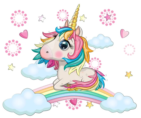 Cute Magical Unicorn Rainbow Greeting Card Concept Print Design — Stock Vector