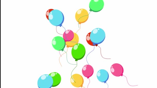 Bunte Heliumballons schweben auf weißem Hintergrund. Das Konzept von Feier und Leichtigkeit. Looping-Animation, kontinuierlich. — Stockvideo