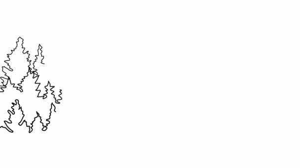 Непрерывный Одноконтурный Силуэт Соснового Леса Нарисованный Вручную Линейное Искусство — стоковое видео