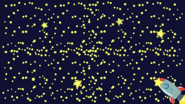 Vídeo Curto Com Muitas Estrelas Brilhantes Foguete Colorido Voando Espaço — Vídeo de Stock