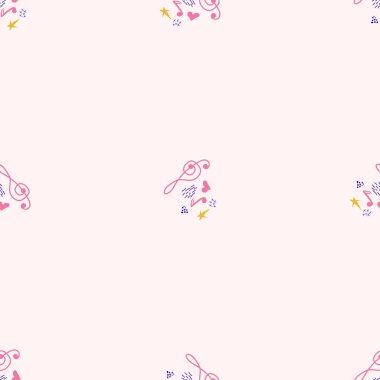 Çizgi filmdeki sevimli el müzikal kusursuz desen çizdi. Renkli detaylar. Müzik simgeleri ve ögeleri ile parlak arkaplan