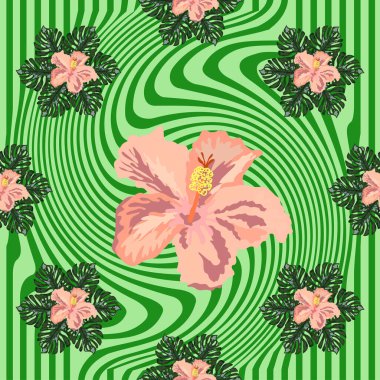 El çizimi tropikal çiçek, çiçek kümesi pürüzsüz desen arka plan, şerit bozulması, amber çiçeği