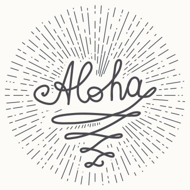Aloha sörf harfleri. Hawaii tropikal el yapımı egzotik tasarımı. Yaz, güneş, su sıçratma, klasik doku.