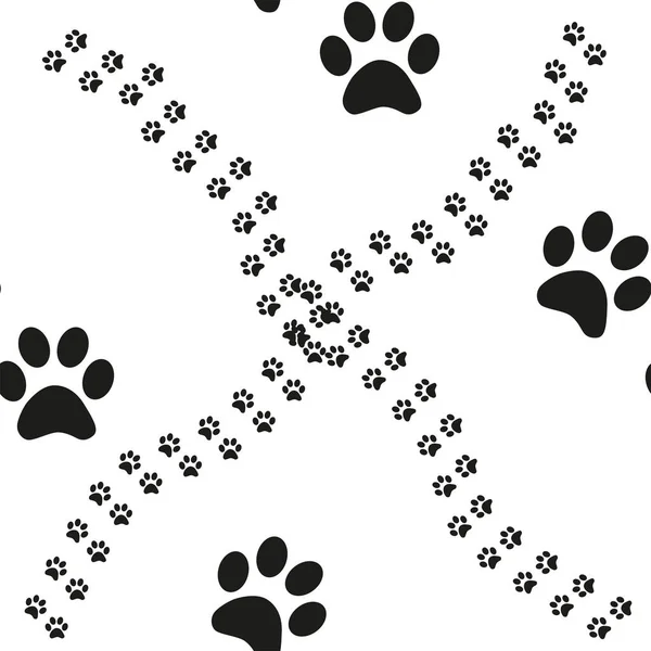 Black White Seamless Pattern Paw Prints Abstract Background Animal Footprint — Stock Vector