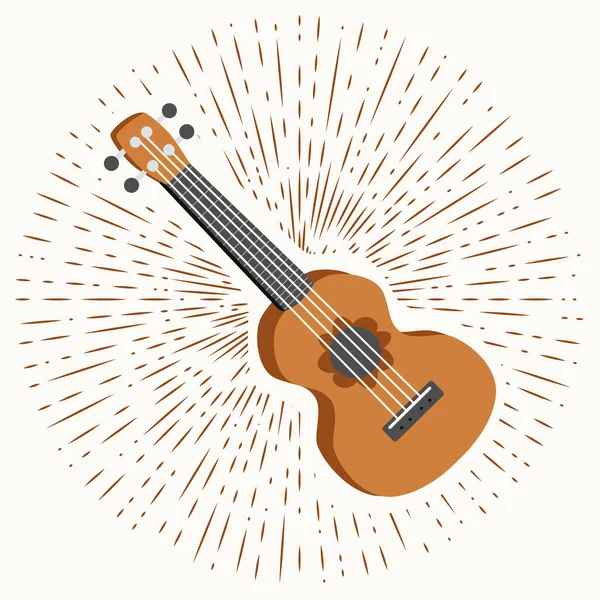 Guitarra Ukulele Cuatro Cuerdas Hawaiano Tropical Exótico Diseño Hecho Mano — Vector de stock