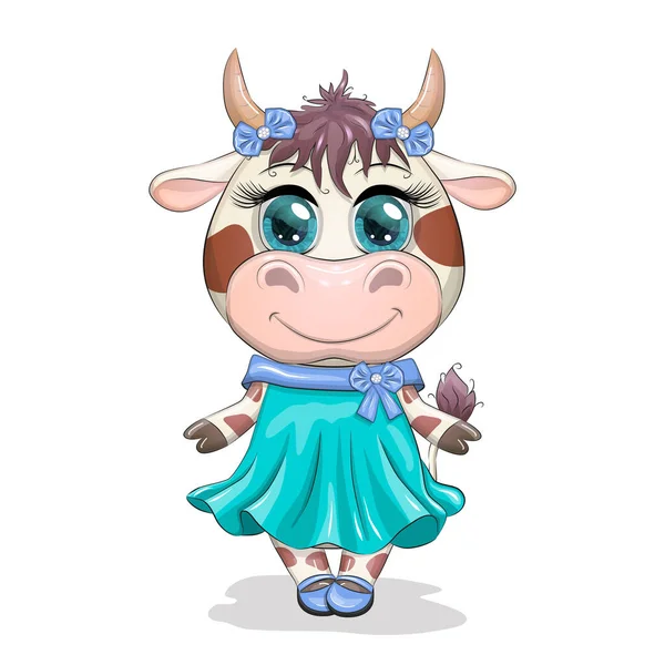 Jolie Fille Vache Dessin Animé Avec Beaux Yeux Dans Une — Image vectorielle