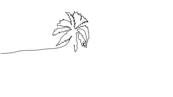 Animatie van continue lijntekening van palmbomen en cruiseschip — Stockvideo