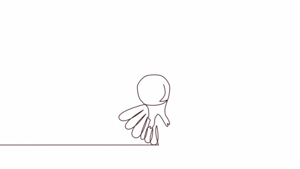 Self-drawing simple animation of one continuous drawing of one line of an owl with spread wings, flying — Stock Video