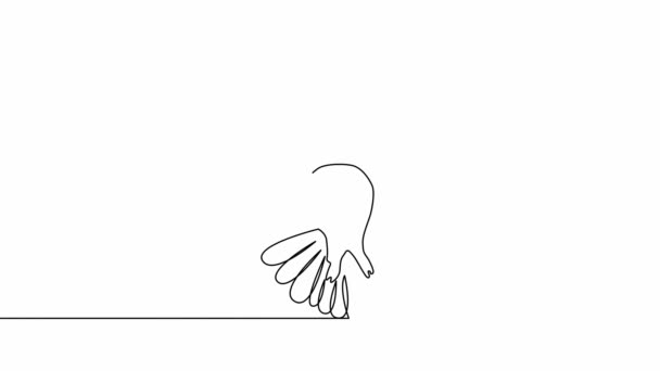 Zelf-tekening eenvoudige animatie van een continue tekening van een lijn van een uil met uitgespreide vleugels, vliegen — Stockvideo