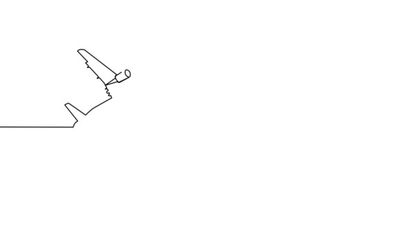 Animación simple de dibujo de línea continua. El avión vuela de izquierda a derecha. — Vídeo de stock