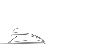 Bir satırlık açık kitap yığını. Siyah hat. Grafiksel hareket. Kendi kendine çizim