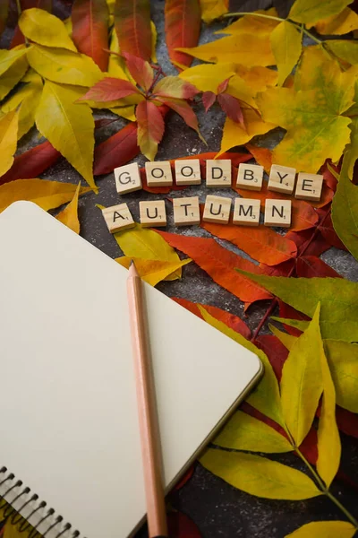 Autumn leaf composition, notebook.