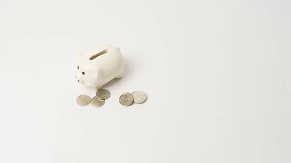 Finance Saving Money White Piggy Bank Seamless White Background Isolated — Stock Photo, Image