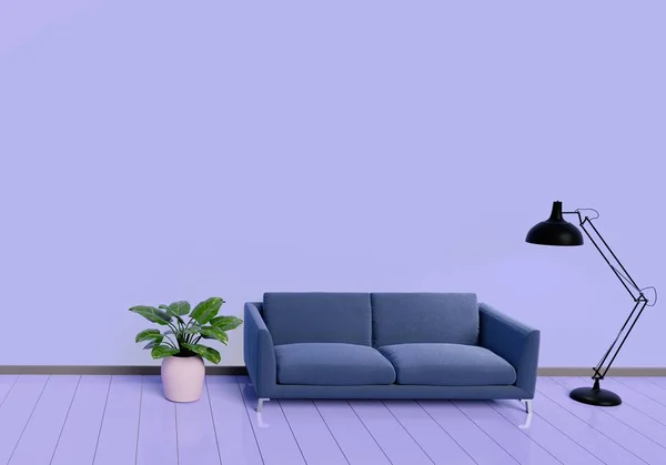 紫の部屋に白い光沢のある木製の床に植木鉢のモダンなインテリア ランプの要素 家庭や生活のコンセプト ライフ スタイルのテーマ イラスト描画 — ストック写真