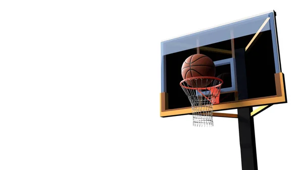 Basket Ball Dans Cerceau Sur Fond Blanc Isolé Sport Concept — Photo