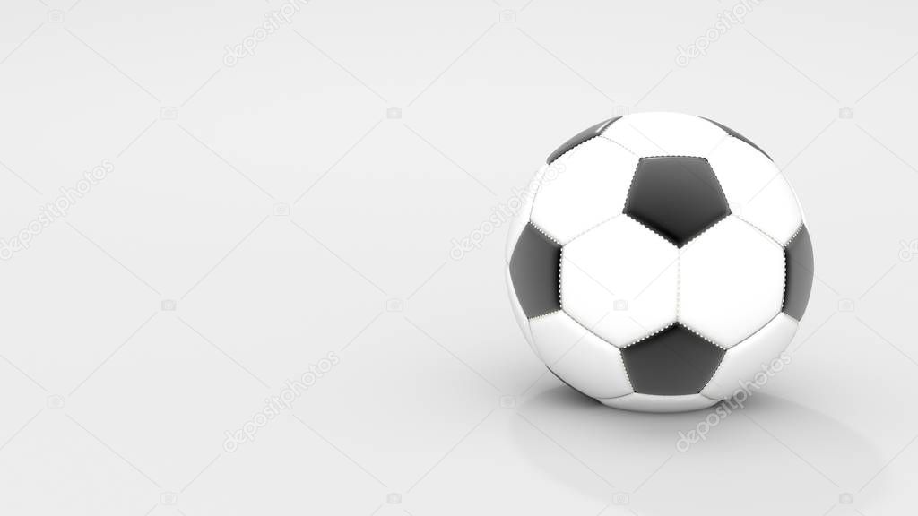 Realistic classic leather soccer ball on white background. Sport and Activity concept. 3D illustration rendering. Blank and copy space.