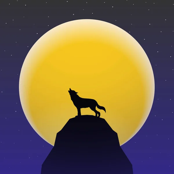 Wolf Howling Front Super Moon — Stock Vector