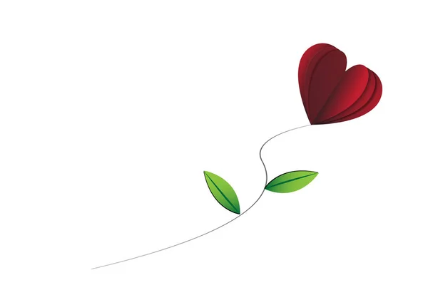 Heart Shape Rose Leaves White Isolated Background — Stock Vector