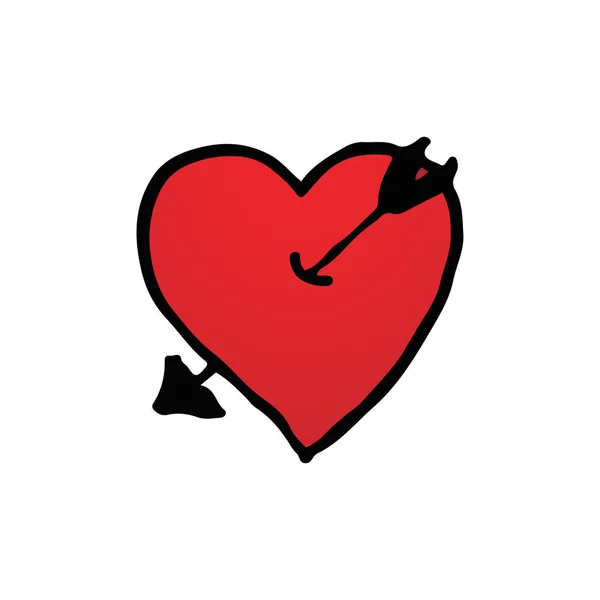 Mão Desenhada Símbolo Coração Vermelho Com Logotipo Seta Fundo Branco — Vetor de Stock