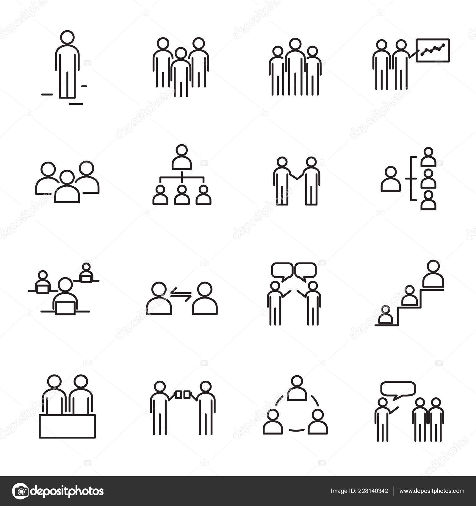 Working People Organization Thin Line Icon Set Vector Sign Symbol