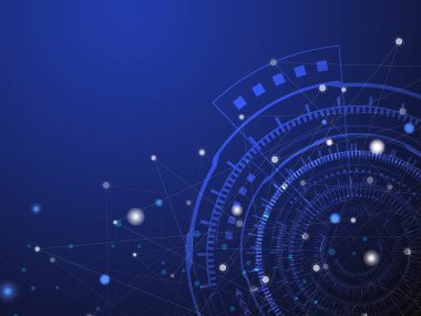 Blue teknoloji daire ve bilgisayar bilim arka plan mavi ve beyaz çizgi noktalı. İş ve bağlantı kavramı. Fütüristik ve sanayi 4.0 kavramı. Internet cyber ve ağ Tema.