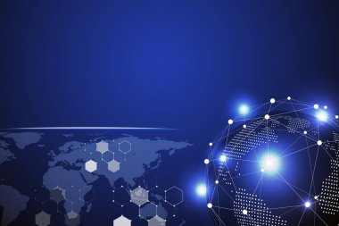 Blue teknoloji arka plan beyaz çizgi noktalı. İş ve bağlantı kavramı. Internet cyber ve ağ tema. Akıllı sanayi ve bilgisayar bilim duvar kağıdı. Fütüristik ve sanayi 4.0