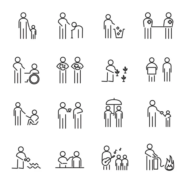 Corporate Social Responsibility People Thin Line Icon Set Vector Csr — Stock Vector