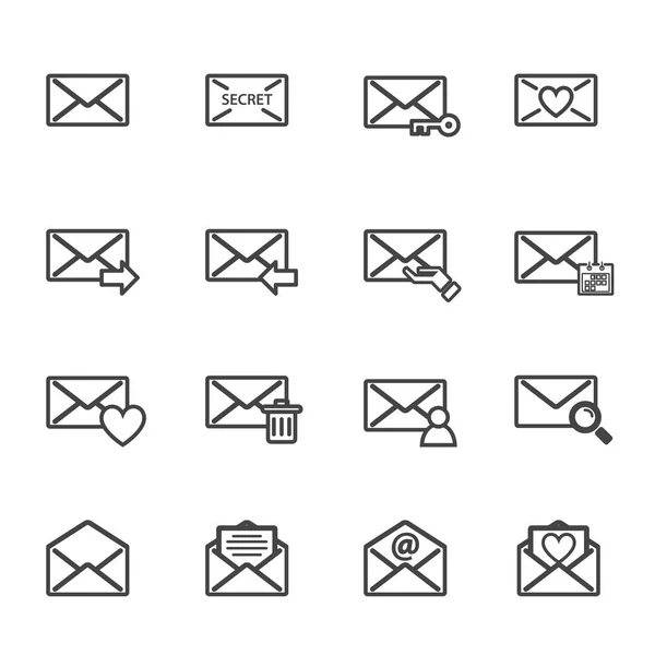 Envelop Brief Mail Vector Icon Set Elektronica Computer Concept Teken — Stockvector
