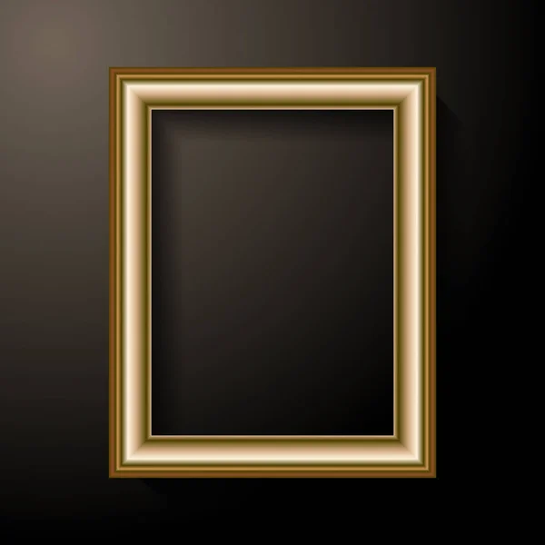 Altın Fotoğraf Çerçeve Şablonu Dekorasyon Kavramı Siyah Işık Arka Plan — Stok Vektör