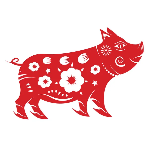Zodiac Porc Conceptul Anul Nou Chinezesc 2019 Arta Hârtiei Tema — Vector de stoc
