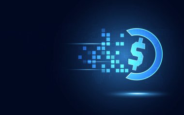 Fütüristik Doları para birimi dönüştürme soyut teknolojik altyapı mavi bize. Modern teknoloji ve büyük veri kavramı. İş büyüme bilgisayar ve yenilikçi yatırım. Vektör çizim